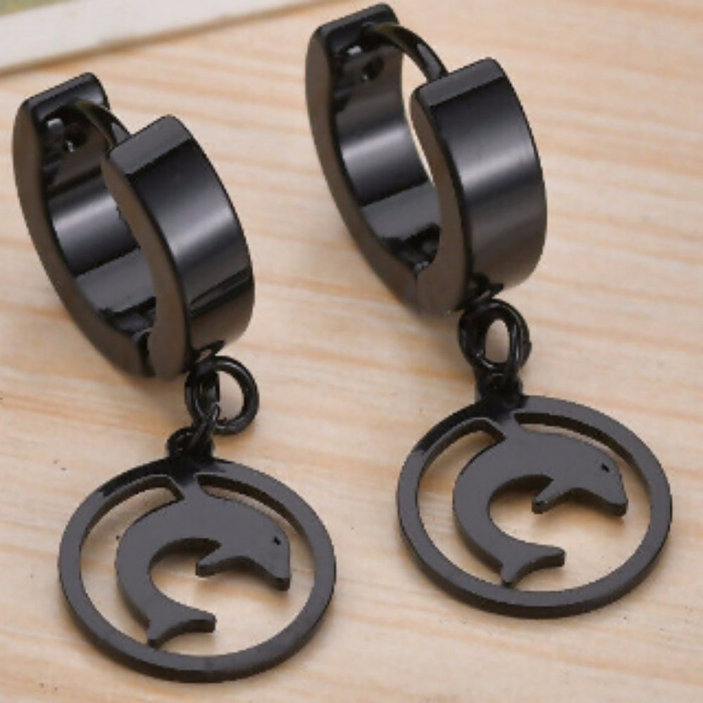 Unisex Black Dolphin Ear Buckle Earrings